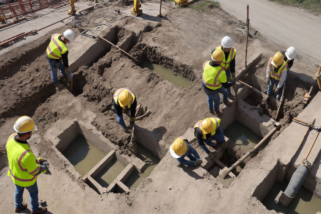 פועלים מתקינים כלונסאות בבניין